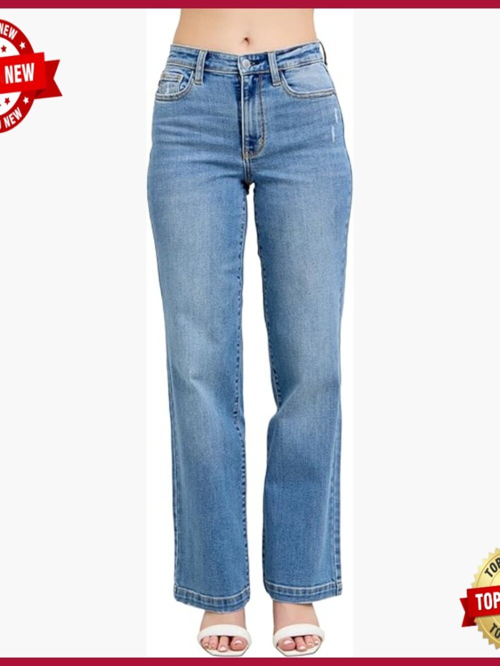 High Waisted Trouser Straight Fit Jeans, 66% Cotton Blend, 33" Inseam